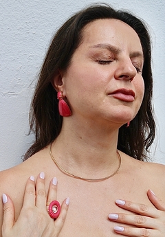 Anel dourado em aceto pink com cristal rose - Gaia Acessórios e Tendência