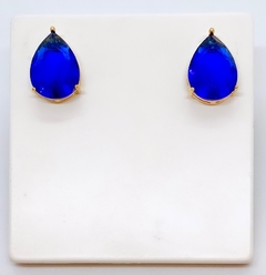 Brinco dourado cristal natural gota azul royal - comprar online