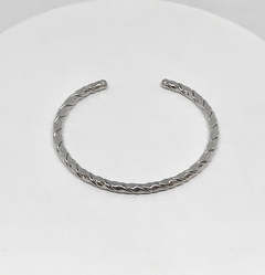 Bracelete ródio branco semi aberto tubular trançado na internet