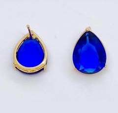 Brinco dourado cristal natural gota azul royal na internet