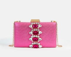 Clutch em tecido pink e aplicações de chaton - comprar online