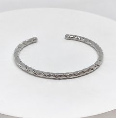 Bracelete ródio branco semi aberto tubular trançado - comprar online