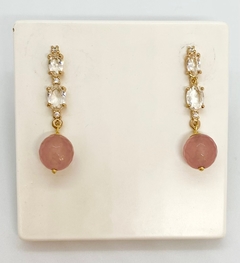 Brinco dourado zirconias e Jade rosa - comprar online