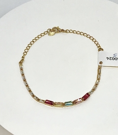 Pulseira dourada zircônias baguete cristal e colorida na internet