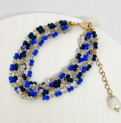 Pulseira dourada mini cristais tons de azul - comprar online