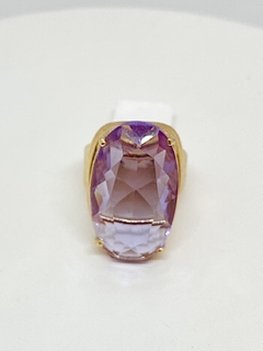 Anel dourado cristal natural oval lilás - comprar online