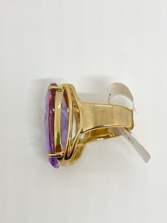 Anel dourado cristal natural oval lilás na internet
