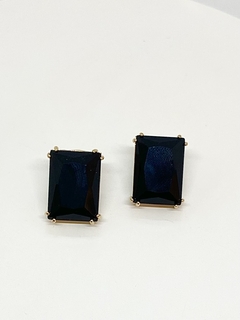 Brinco dourado cristal natural preto retangular - comprar online