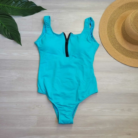 Maiô Regata Zíper Azul Turquesa