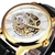 Relógio de Pulso Mecânico Masculino, Dourado, Esqueleto, Couro, Gravura Oca 3D, Luxuoso, automático Marca Superior,