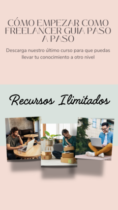 Imagen promocional del curso para principiantes en freelancing, mostrando a tres personas trabajando en diferentes entornos.