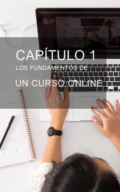 Manos escribiendo en un teclado de laptop mientras se muestra el capítulo 1 de un curso online sobre sus fundamentos.
