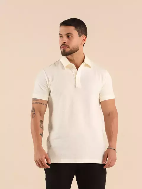 Camisa Gola Polo Piquet Masculina - Off White