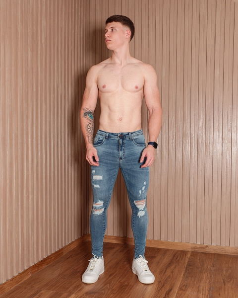Calça Jeans Masculina Destroyed Rasgada Modelage Skinny
