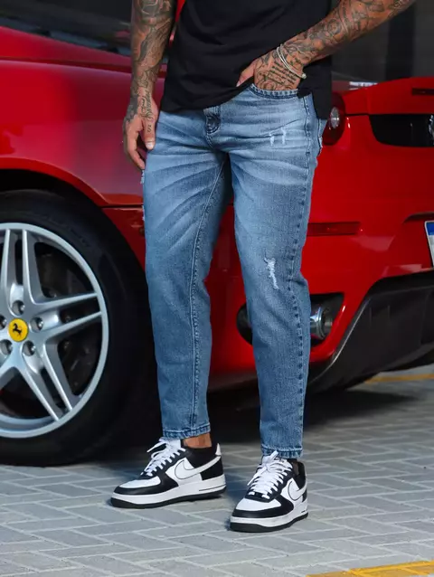 Calça Slim Fit Jeans Destroyed