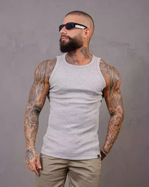 Camisa Masculina Regata Americana Camiseta Canelada - Cinza - comprar online