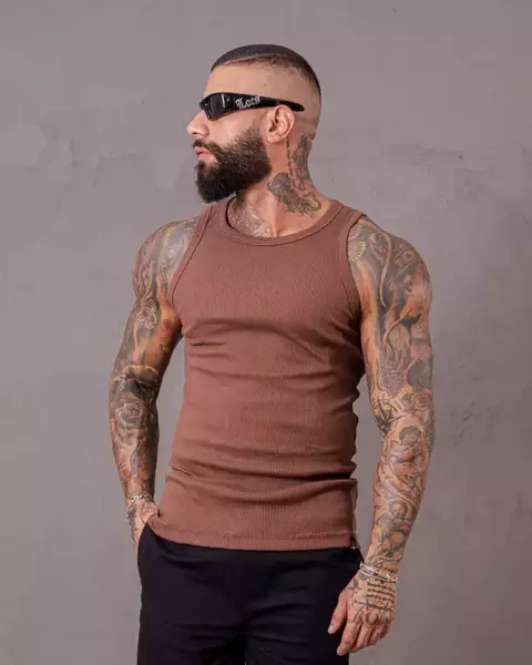 Camisa Masculina Regata Americana Camiseta Canelada - Marrom - comprar online