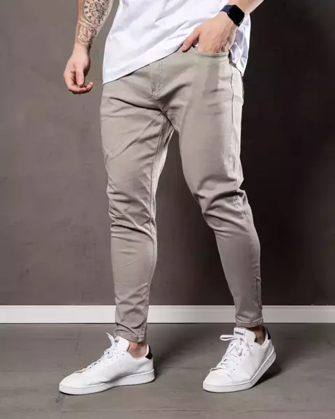 Calça Masculina sarja avelã Basica Modelage Skinny Com Elastano