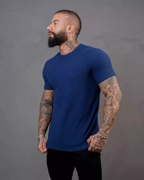 Camiseta Tricô Azul Marinho - comprar online