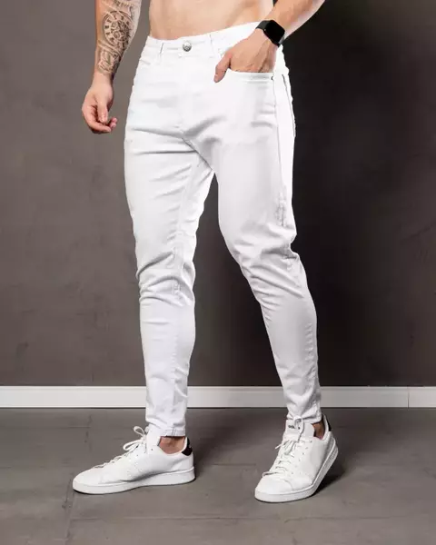 Calça Masculina Sarja Com Elastano - Branca
