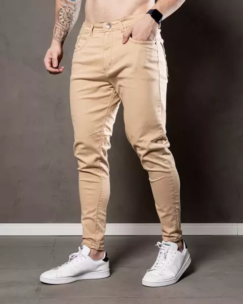 Calça Masculina Sarja Com Elastano - Bege