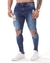Calça Masculina Jeans Skinny Fit Destroyed Escura - comprar online