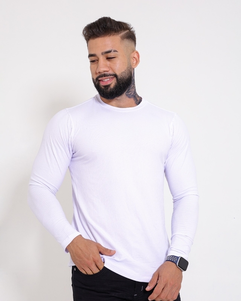 CAMISA MANGA LONGA CANELADA BRANCA CONFORT