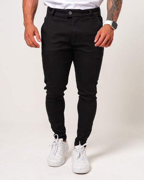 Calça Alfaiataria Corte Italiana Skinny Cetin Preta Passante