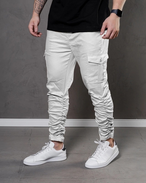 Calça Jogger Cargo Drapiada Masculina Sarja Acetinada Com Elastano