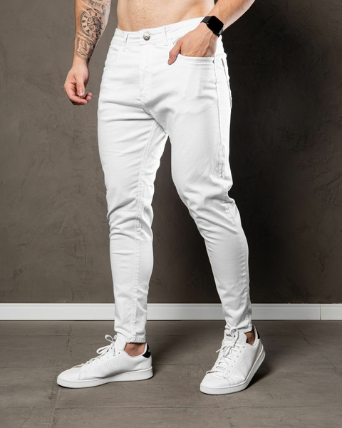 Calça Masculina de Sarja Com Elastano - Branca