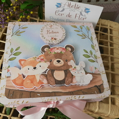 Caixa Convite tema Bichinhos do Bosque Baby - pacote com 10 unidades - Atelie Cor de Flor