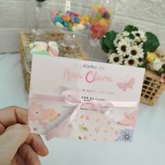 Convite Personalizado tema Borboleta com capa em papel vegetal - Pacote com 10 unidades - Atelie Cor de Flor