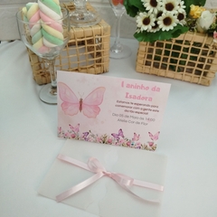Convite Personalizado tema Borboleta com capa em papel vegetal - Pacote com 10 unidades - Atelie Cor de Flor