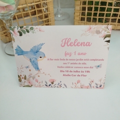 Convite Personalizado Passarinho com capa em papel vegetal - pacote c/ 10 unidades