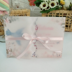 Convite Personalizado Passarinho com capa em papel vegetal - pacote c/ 10 unidades - Atelie Cor de Flor