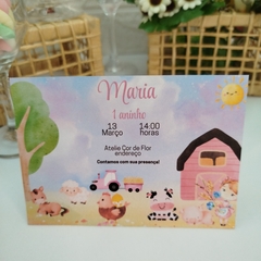 Convite Personalizado Fazendinha com capa em papel vegetal - pacote c/ 10 unidades - Atelie Cor de Flor