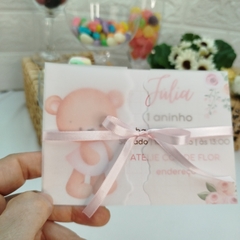 Convite Personalizado Ursinha com capa em papel vegetal - pacote c/ 10 unidades - comprar online
