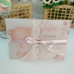Convite Personalizado Ursinha com capa em papel vegetal - pacote c/ 10 unidades
