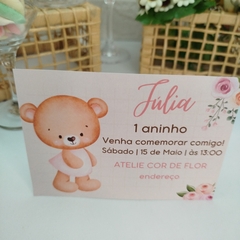 Convite Personalizado Ursinha com capa em papel vegetal - pacote c/ 10 unidades - loja online