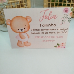 Convite Personalizado Ursinha com capa em papel vegetal - pacote c/ 10 unidades - Atelie Cor de Flor