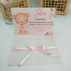 Convite Personalizado Ursinha com capa em papel vegetal - pacote c/ 10 unidades na internet