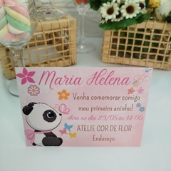 Imagem do Convite Personalizado Ursinha Panda com capa em papel vegetal - pacote c/ 10 unidades
