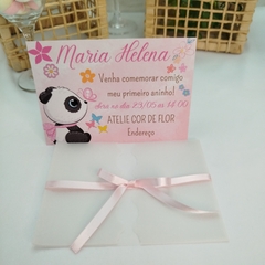 Convite Personalizado Ursinha Panda com capa em papel vegetal - pacote c/ 10 unidades - loja online