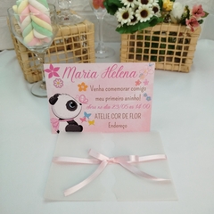 Convite Personalizado Ursinha Panda com capa em papel vegetal - pacote c/ 10 unidades - Atelie Cor de Flor