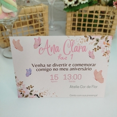 Convite Personalizado Borboleta com capa em papel vegetal - Pacote c/ 10 unidades - Atelie Cor de Flor