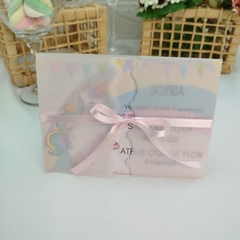 Convite Personalizado Unicornio com capa em papel vegetal - Pacote c/ 10 unidades