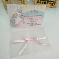 Convite Personalizado Unicornio com capa em papel vegetal - Pacote c/ 10 unidades na internet