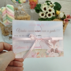 Convite Personalizado Corujinha com capa em papel vegetal - Pacote c/ 10 unidades