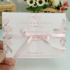 Convite tema Floral com capa em papel vegetal - Pacote c/ 10 unidades - comprar online