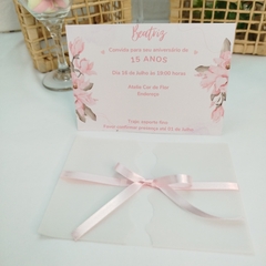 Convite tema Floral com capa em papel vegetal - Pacote c/ 10 unidades - Atelie Cor de Flor